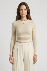 Fitted Long-Sleeve Crew Neck Crop Top