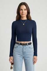 Fitted Long-Sleeve Crew Neck Crop Top