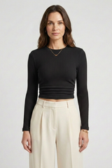 Fitted Long-Sleeve Crew Neck Crop Top
