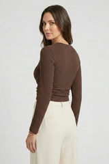 Fitted Long-Sleeve Crew Neck Crop Top