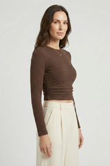 Fitted Long-Sleeve Crew Neck Crop Top