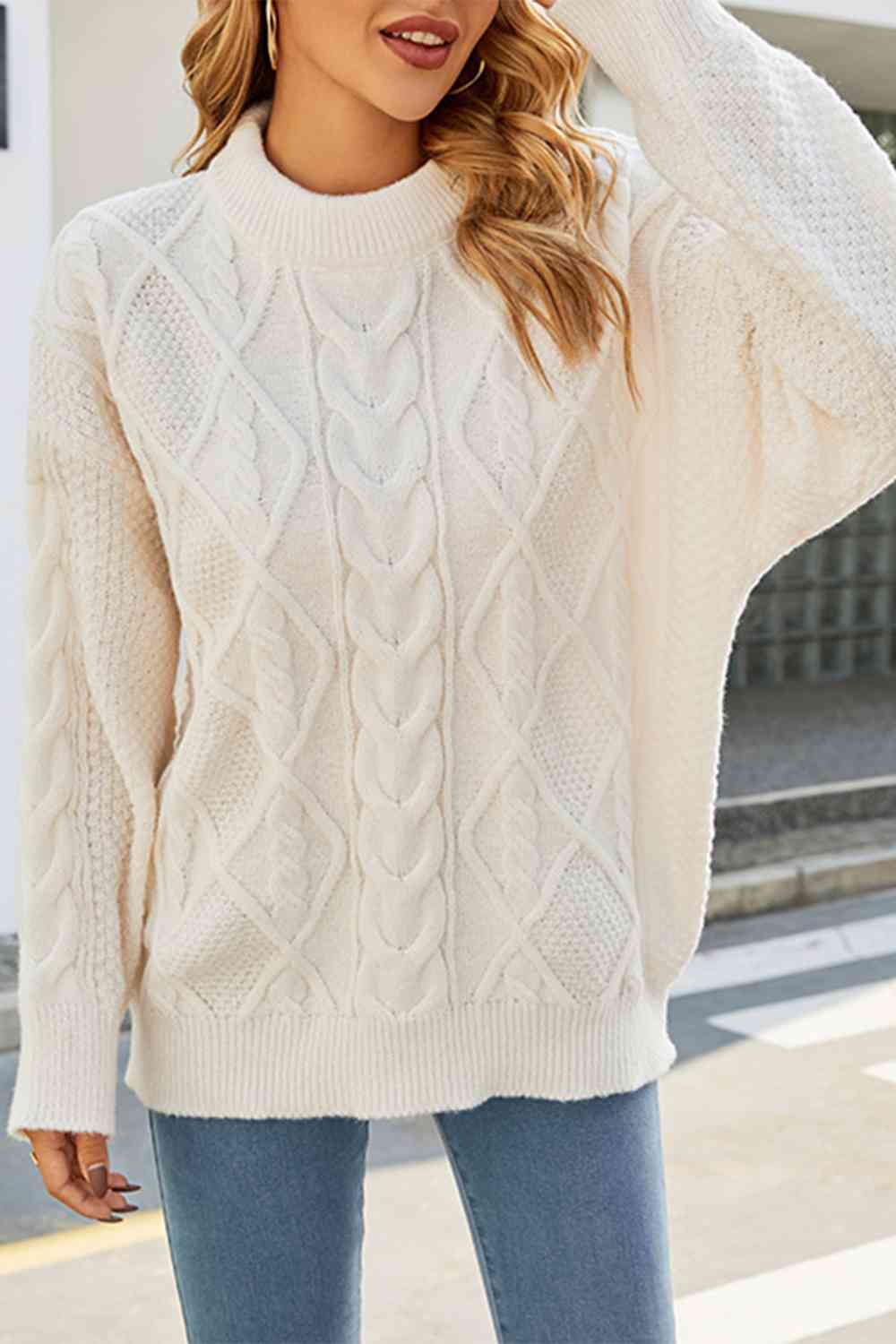 Women's Oversized Cable Knit Crew Neck Sweater