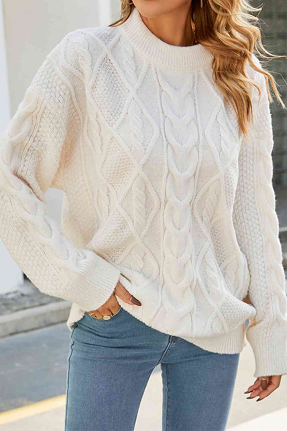 Women's Oversized Cable Knit Crew Neck Sweater