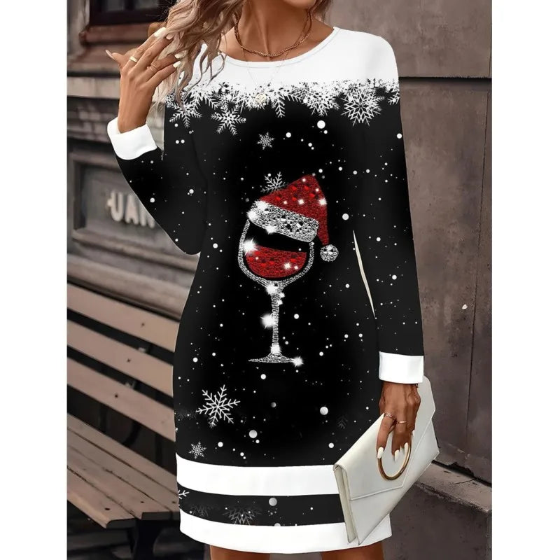 Women's Christmas Sweater Dress Snowman Print Relaxed Fit