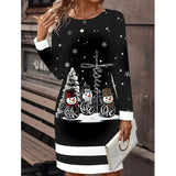 Women's Christmas Sweater Dress Snowman Print Relaxed Fit