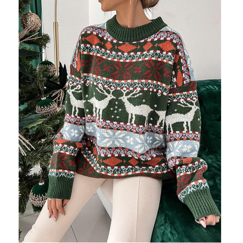 Women's Christmas Sweater Jacquard Knit Loose Fit