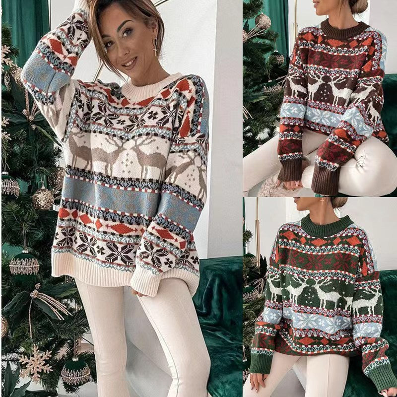 Women's Christmas Sweater Jacquard Knit Loose Fit