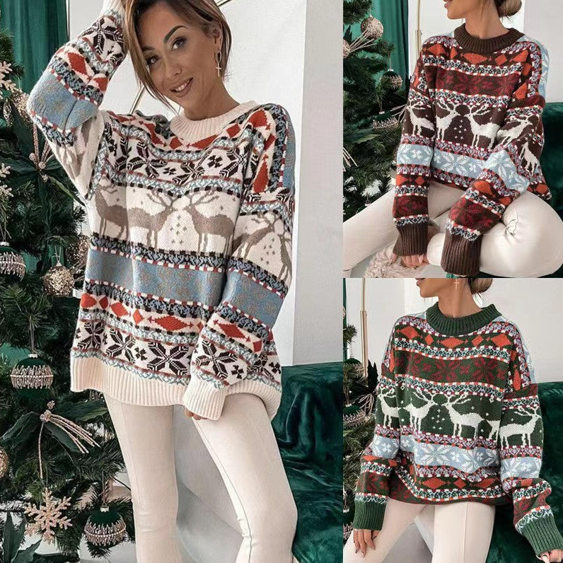 Women's Christmas Sweater Jacquard Knit Loose Fit