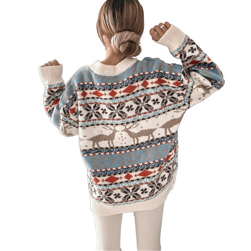 Women's Christmas Sweater Jacquard Knit Loose Fit