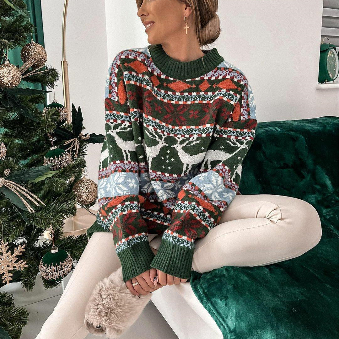 Women's Christmas Sweater Jacquard Knit Loose Fit