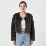 Women's Faux Fur Coat Cropped Open-Front Shaggy Jacket