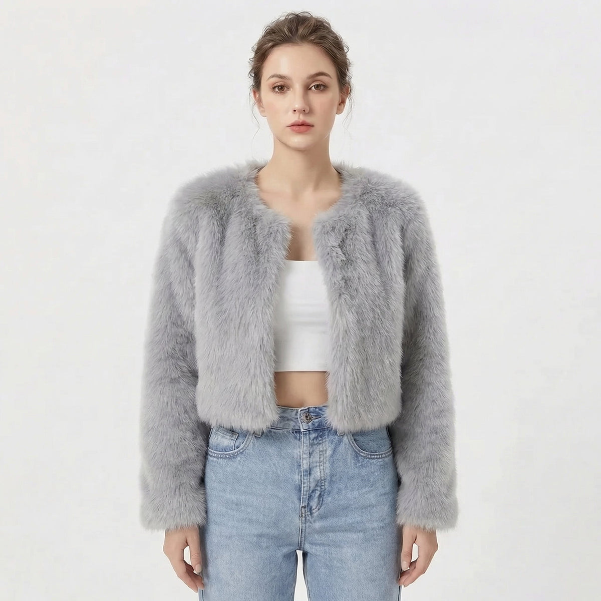 Women's Faux Fur Coat Cropped Open-Front Shaggy Jacket