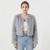 Women's Faux Fur Coat Cropped Open-Front Shaggy Jacket