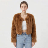 Women's Faux Fur Coat Cropped Open-Front Shaggy Jacket