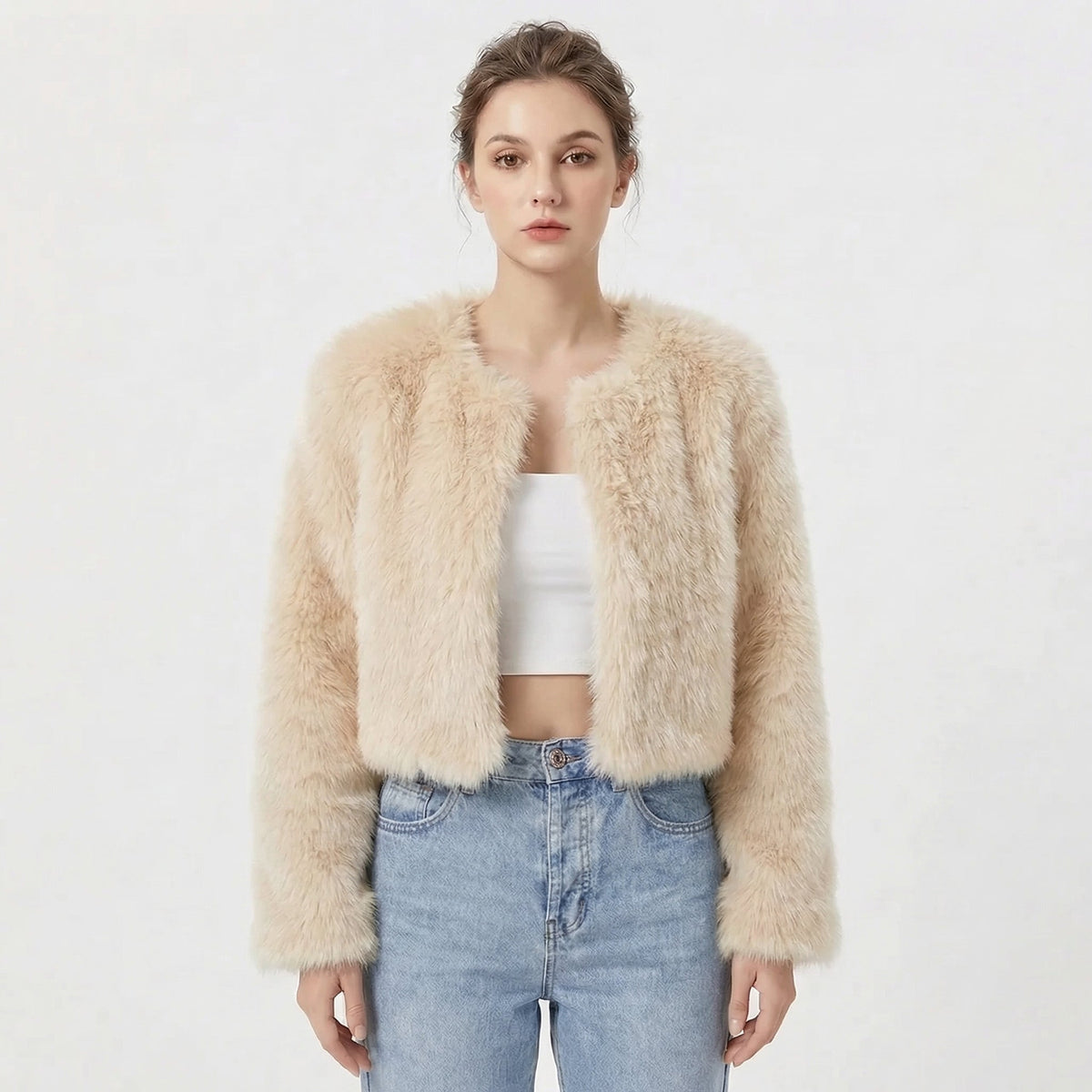 Women's Faux Fur Coat Cropped Open-Front Shaggy Jacket