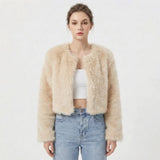 Women's Faux Fur Coat Cropped Open-Front Shaggy Jacket
