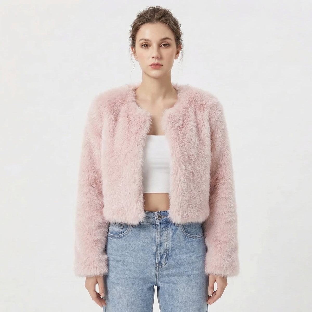 Women's Faux Fur Coat Cropped Open-Front Shaggy Jacket