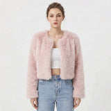 Women's Faux Fur Coat Cropped Open-Front Shaggy Jacket