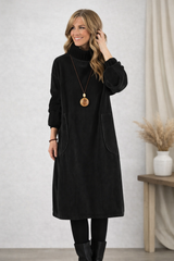 Women's Oversized Ribbed Turtleneck Midi Sweater Dress