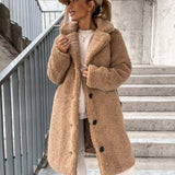 Women's Oversized Teddy Long Coat with Button Front