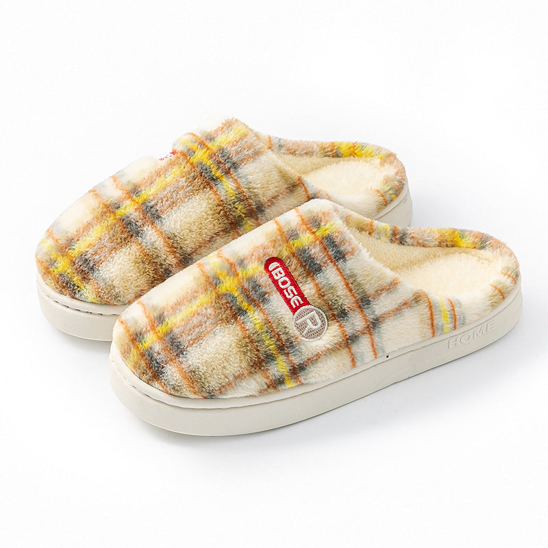 Women's Plaid House Slippers with Plush Lining and Closed Toe