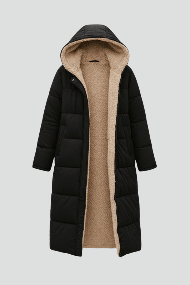 Women's Puffer Jacket Hooded Longline Quilted Coat