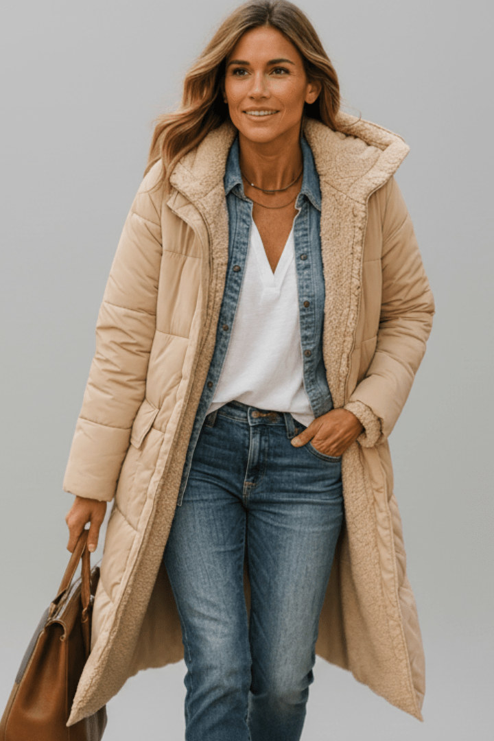 Women's Puffer Jacket Hooded Longline Quilted Coat