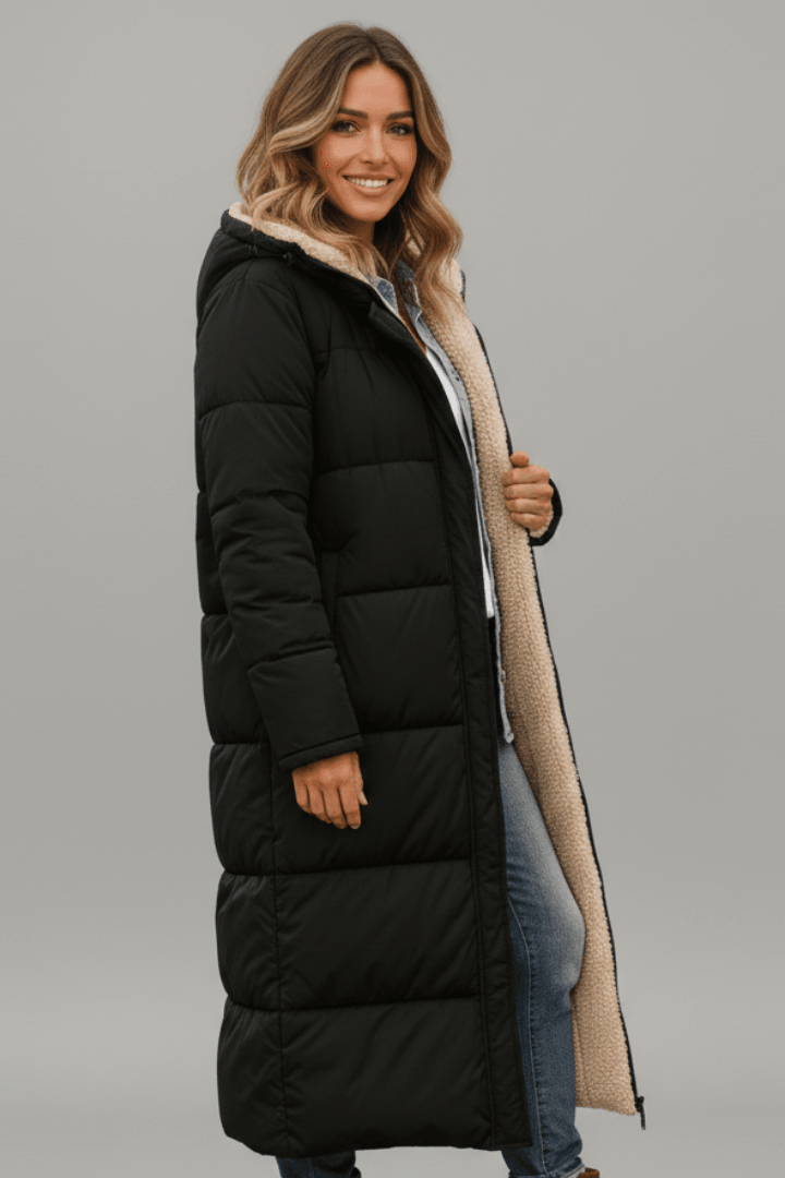 Women's Puffer Jacket Hooded Longline Quilted Coat
