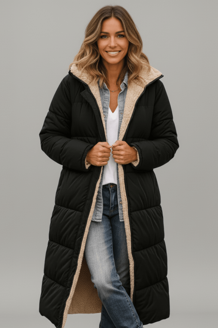 Women's Puffer Jacket Hooded Longline Quilted Coat