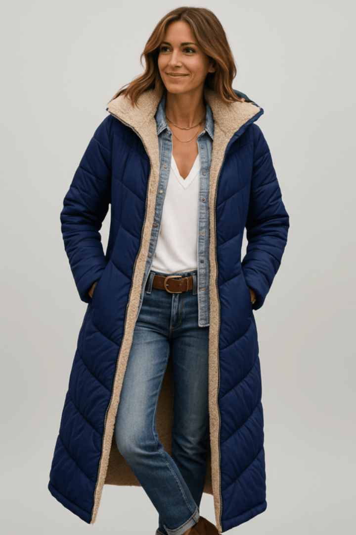 Women's Puffer Jacket Hooded Longline Quilted Coat