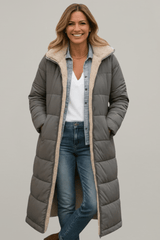 Women's Puffer Jacket Hooded Longline Quilted Coat