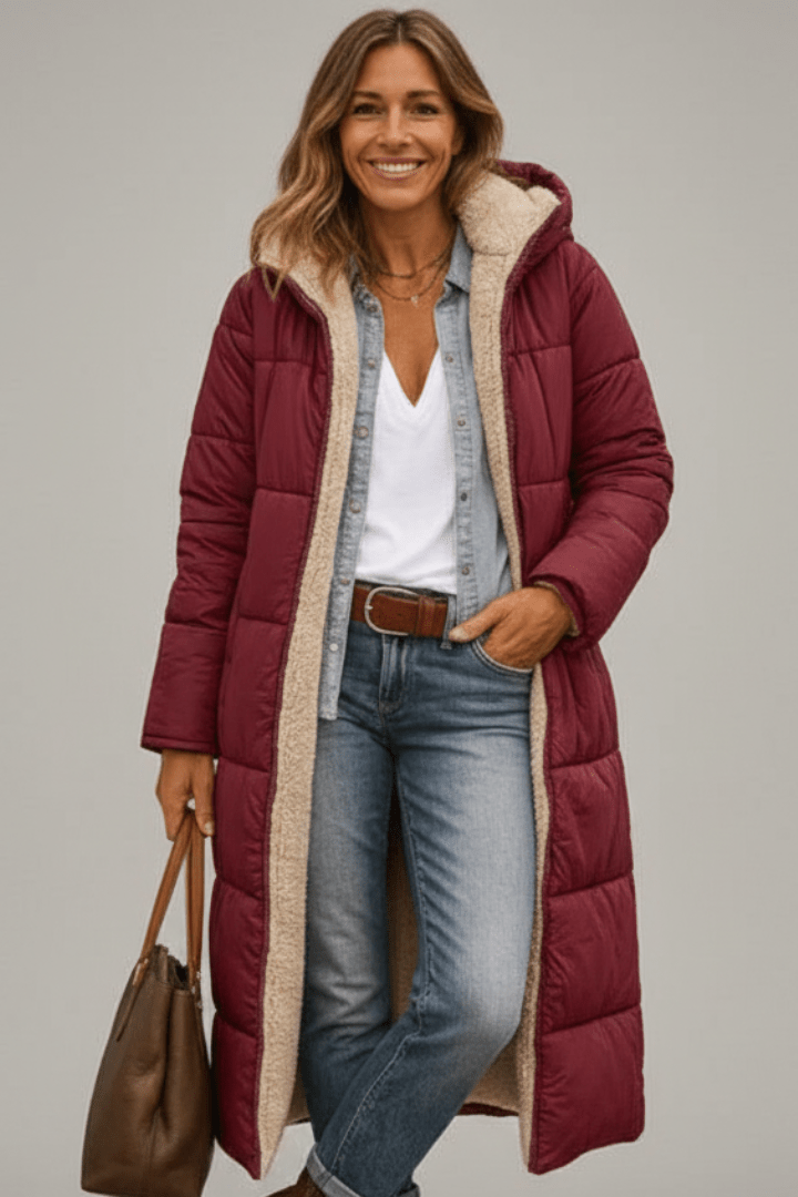Women's Puffer Jacket Hooded Longline Quilted Coat