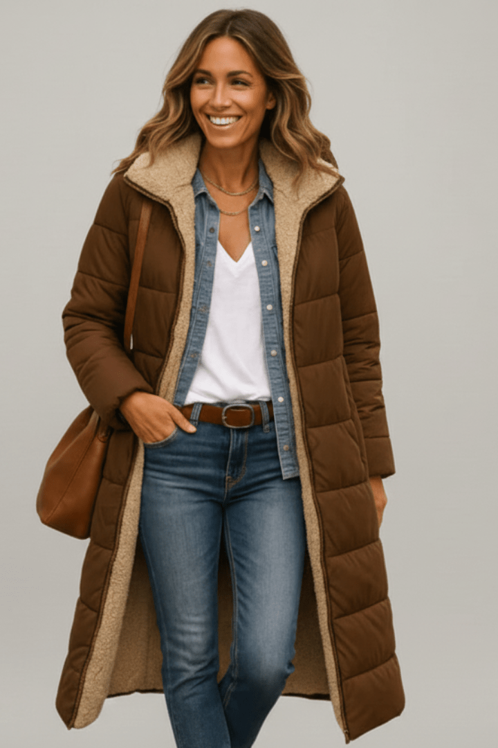 Women's Puffer Jacket Hooded Longline Quilted Coat
