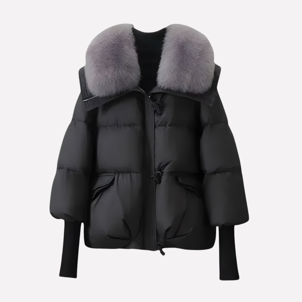Women's Quilted Puffer Jacket with Detachable Faux Fur Collar