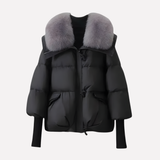 Women's Quilted Puffer Jacket with Detachable Faux Fur Collar