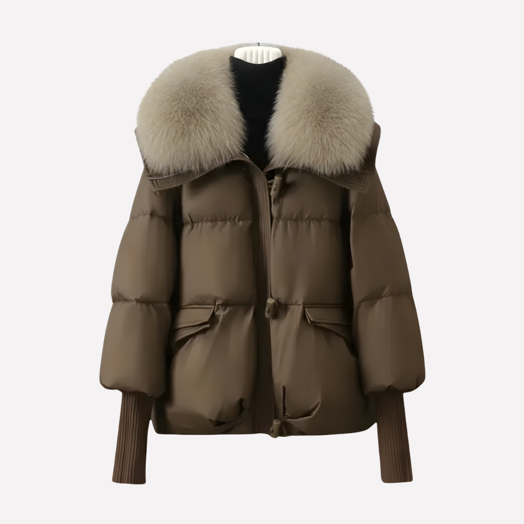 Women's Quilted Puffer Jacket with Detachable Faux Fur Collar