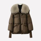 Women's Quilted Puffer Jacket with Detachable Faux Fur Collar