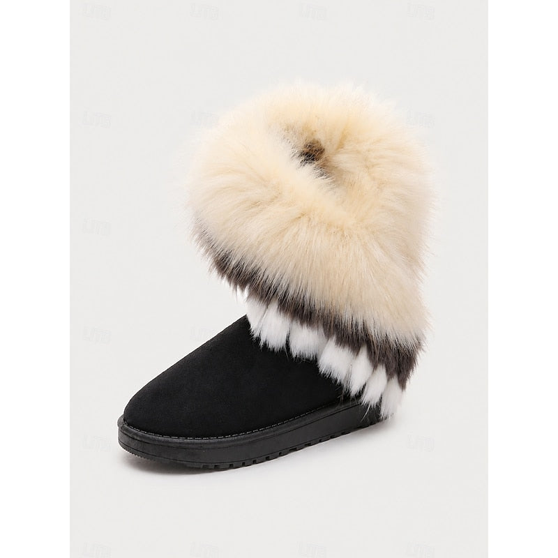 Women's Snow Boots with Faux Fur Cuff and Suede-Look Upper