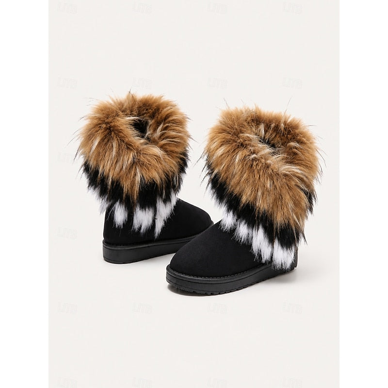 Women's Snow Boots with Faux Fur Cuff and Suede-Look Upper