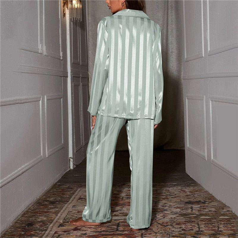 Women's Striped Long Sleeve Pajama Set Two-Piece