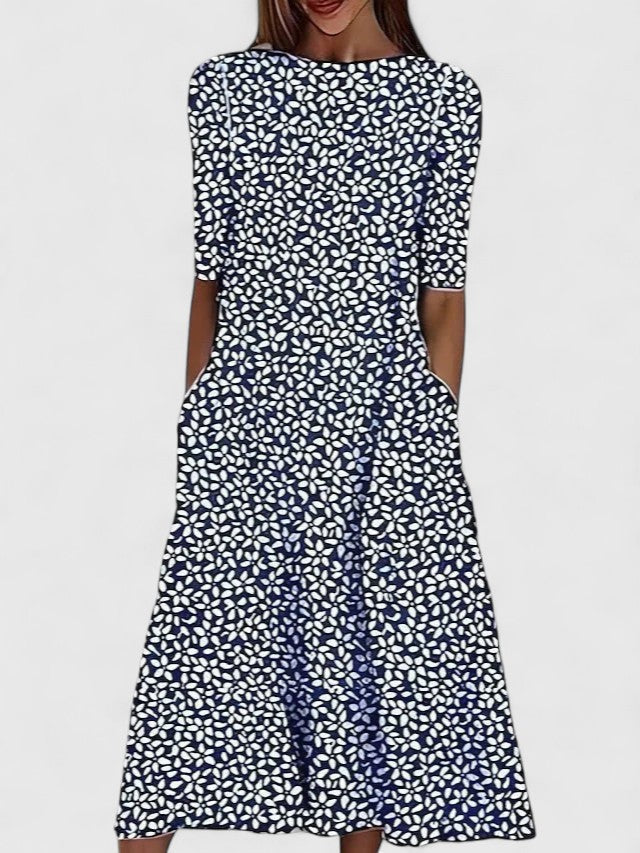 Capitola Floral Round-Neck Stretch Midi Dress